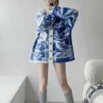 Vintage kootud &uuml;lisuur prantsuse laiska stiilis kampsun naistele XL sinine