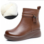 2024. aasta kevadised veekindlad naiste lumesaapad 100% ehtsast nahast naturaalsest villast karusnahast platvormiga poolsaapad naistele talvesoojad kingad 35 must