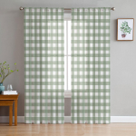 Roheline ruuduline l&auml;bipaistev kardin elutuppa, magamistuppa, lastetuppa T&uuml;llaken 135W x 114H(cm)