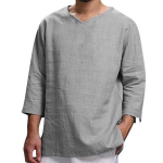 Meeste pikkade varrukatega V-kaelusega puuvillane linane avar s&auml;rk XXXXL