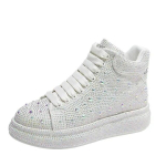 Uued s&uuml;gise naiste platvormkingad Rhinestones Paksu tallaga valge h&otilde;bedased kingad S&auml;ravad kristallist tossud Trend vabaaja poolsaapad 43 36 white