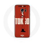 &Uuml;mbris Samsung galaxy S6 La casa de papel Tokyo Fanart logo punase taustaga