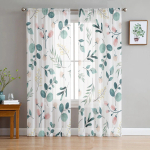 Taimed Rohelised Lehed Akvarell t&uuml;llkardinad elutuppa L&auml;bipaistev kardin Magamistoa Rulood Voile kardinad 135W x 114H(cm) white