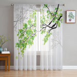 Hallid valged puuoksad L&auml;bipaistvad kardinad elutuppa Moodne Voile kardin Magamistoa T&uuml;llkardinad Aknakatted Dekoor W135 x H213cm x2
