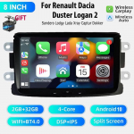 Autoraadio Android 2 DIN GPS Renault Dacia Duster Logan 2 Sandero Lodgy Lada Xray Captur Dokker Wireless CarPlay Auto Autoraadio 7/8 tolli jaoks 7 Inch,1+32GB