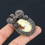 Natural Victorian Lady Bone Face Cameo Stone Copper Wire Wrap Pendant 2.36 i2y21
