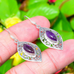 Natural Sage Amethyst Gemstone 925 Sterling Silver Gift Earring 1.73 r9v33