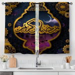 2tk Ramadan Festival Yellow Moon Castle Prinditud pooll&auml;bipaistvad kardinad Elutuba M&auml;ngutuba Magamistoa pol&uuml;estervarda tasku W50xH130(CM)x2PCS-Rod pocket