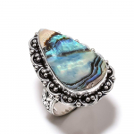 Looduslik abalone Shell kalliskivi k&auml;sitsi valmistatud 925 sterlingh&otilde;bedane s&otilde;rmus, suurus 8 h2T45