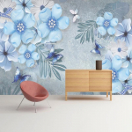 Euroopa Stiilis Ilus sinine 3D Stereoehted Lillemaaling Elutoa TV Diivan Tausta Seinapilt 200 cm(W) x 140 cm(H)