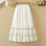 Naiste t&uuml;llseelikud suvine pitsiga A-line seelik naistele elastne k&otilde;rge v&ouml;&ouml;kohaga &otilde;huke plisseeritud seelik &uuml;hev&auml;rviline vabaaja pikad seelikud One Size valge