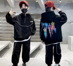 Teismeliste poiste r&otilde;ivakomplekt Lastele T&uuml;drukute dressipluus ja p&uuml;ksid, varustus, v&auml;rviline t&auml;hetr&uuml;kis 2-osaline kapuutsiga dressid 150 must