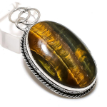 Natural Tiger Eye Gemstone 925 Sterling Silver Jewelry Pendant 2.21 m6e55