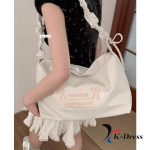 Shirring Scrunchie Ribbon Midi Big Square nahast &otilde;lakott ja Crossbody kott (4 v&auml;rvi) 36x23x11cm elevandiluuvalge