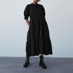 Suures suuruses naiste suvine Boheemi vestikleit Vintage mullivarrukatega lahtised pikad vabaajakleidid S must