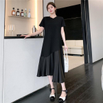 Suvine Pikk Lahtine Suure Suurusega Naiste Kleit Liitmikuga Kalasaba Kleit Suur Lehvik L&uuml;hikeste Varrukatega Kleit L must