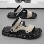 Meeste sussid Suvised uued sandaalid Meeste PU-nahast sandaalid T&auml;iskasvanute paksu tallaga rannajalatsid Meeste libisemiskindlad avatud ninaga vabaajasandaalid Meeste Rooma sandaalid v&auml;listingimustes 38 khaki