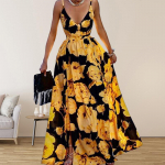 V&auml;liskaubandus Amazon Cross-border Wish Euroopa ja Ameerika naiste riided Temperament V-kaelusega tr&uuml;kitud Supender Puhkuse l&otilde;hikuga rannakleit 2XL sinine