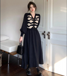 Naiste kevadised Korea stiilis kleidid V-kaelusega s&uuml;gisene Midi kootud pikk kleit S khaki