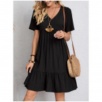 Naiste vintage minikleidid suvine &uuml;hev&auml;rviline vabaaja V-kaelusega volangidega kleit daamide boheemlaslik lahtine rannapidu elegantne kleit 3XL must