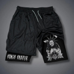 Meeste 2-in-1 spordip&uuml;ksid gooti mustriga l&uuml;hikesed p&uuml;ksid fitness jooksup&uuml;ksid spordir&otilde;ivad vabaaja l&uuml;hikesed p&uuml;ksid suvised n&ouml;&ouml;riga jooksup&uuml;ksid L