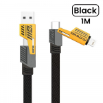 4 in 1 PD 65W 27W USB-kaabel, t&uuml;&uuml;p C, kahe pistikuga valgustus, mehaa stiilis kiirlaadimise USB C-kaabel iPhone 15 jaoks Samsung Xiaomi 1m must