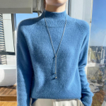 Naiste ka&scaron;miirist sviiter paksendatud Qinghe ka&scaron;miir 30% ka&scaron;miir 70% vill naiste s&uuml;gistalvine ka&scaron;miirpulover pehme ja soe XXL sinine