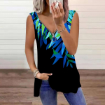 Women's Top Summer Palm Tree Leaves Printed Casual Plus Size Sleeveless Zipper V-neck Top Tank Top XS sinine