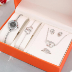 5 tk Mood Luksuslik Naiste K&auml;ev&otilde;ru Stiilis Kellarihm H&otilde;bedane Kvarts Kell T&uuml;druku S&uuml;damekee K&auml;ev&otilde;ru K&otilde;rvaklambritega T&uuml;drukukella Komplekt