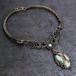 Natural Larimar, Moonstone Gemstone Copper Wire Wrap Jewelry Necklace 18 n4j40