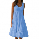 Naiste suvekleit &uuml;mmarguse kaelusega varrukateta pluss-suuruses A-kujuline lapiline &auml;&auml;ris, &uuml;hev&auml;rviline p&otilde;lvedeni, avar pehme puhkuse ranna Midi kleit M kollane