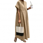 Suvine maksikleit avara plisseeritud kaelusega l&uuml;hikeste varrukatega, puhas v&auml;rv, suur suur OL, igap&auml;evane naiste maksikleit M armee roheline v&auml;rv