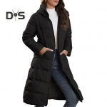 Naiste talvine sulemantel Paks polsterdatud kapuutsiga kaelakaitse, pikk stiil, &uuml;hev&auml;rviline sileda tasku M must