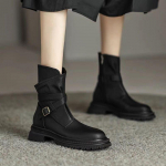 P&auml;ris pehme nahk Retro Interneti-kuulsuste platvorm Western Cowboy Boots Knight Boots Naiste l&uuml;hikesed saapad 35 must