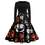 Naiste Halloween Print Flare Kleit Pikkade varrukatega O-kaelusega kleidid Peokleidid S safran
