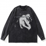 T&auml;navar&otilde;ivad Half Face Graphic pestud must T-s&auml;rk Puuvillane Unisex Plus Size pikkade varrukatega T-s&auml;rk S must