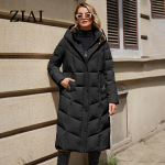 Astrid Winter Women Parka kapuutsiga rihm Paks soe puuvillane mood &uuml;ler&otilde;ivad pikk sulejope Tepitud mantel Naiste riided ZR-30216 S must