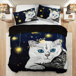 Moodne tekikott Starry Pet Cat Digitaalse tr&uuml;kiga voodipesukomplekt Pehme mugav tekikott magamistuppa (Tekikott + padjap&uuml;&uuml;r) 90X200cm 2PCS