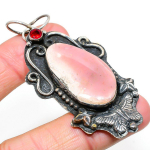 Natural Pink Opal, Garnet Gemstone 925 Sterling Silver Pendant 2.84 h0s67