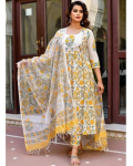 Naiste puhas puuvillane kurta, p&uuml;ksid ja dupatta komplekt, India disaineri salwar kameez, kurti, peoriide S valge