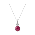 Pendentif - PERLINEA - V&eacute;ritable Perle de Culture Rouge 6-7 mm - Or Blanc - Cha&icirc;ne Argent Offerte valge