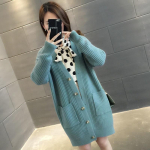 S&uuml;gis- ja talvine V-kaelusega kampsun naiste jakk Korea moe avara kootud kampsun Keskmise pikkusega kardigan One size roheline