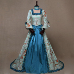 Naiste s&uuml;gistalvine gooti retro stiilis lillelised ballikleidid, lainelised varrukatega kleidid XXXL sinine