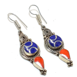 Natural Lapis Lazuli, Coral Gemstone Handmade Jewelry Earring 2.40 q8e81