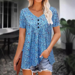 JKASHDK Naistemood vabaaja suve kevadlillemustriga l&uuml;hikeste varrukatega V-kaelusega pluusid ja s&auml;rgid S