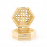 Boite en bois hexagonale et couvercle cannage 13 x 11 x 6 cm