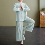 Suvine Puuvilla ja L&otilde;uendi Tai Chi &Uuml;likond Lahtised Treeningriided Zen Budistliku Munga &Uuml;likond Kaheosaline Komplekt S roheline
