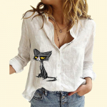 Naiste mood puuvillane linane s&auml;rk vabaaja &otilde;huke pikkade varrukatega naiste kassimustriga n&ouml;&ouml;pidega pluus S valge