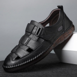 Meeste 2024 suvised ehtsast nahast kinnise ninaga sandaalid - Hingav lehmanahk, pehme tald keskealistele isadele 43 must