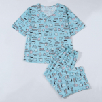 Naiste pidžaamakomplektid l&uuml;hikeste varrukatega V-kaelusega liblikatr&uuml;kiga elastne v&ouml;&ouml;koht &uuml;heksa punktiga p&uuml;ksid 2-osaline komplekt 4XL must